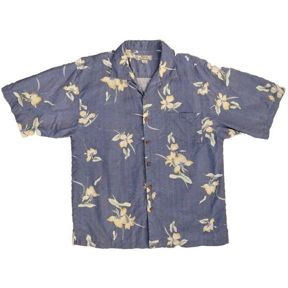 TOMMY BAHAMAS 100% Silk Shirt Men's L Blue Floral Hawaiian Tropical - Picture 1 of 9